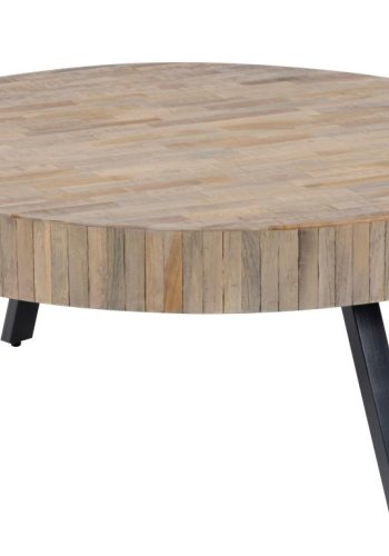 FURBO salongbord - naturlig/svart teak/metall, rundt (:90cm)