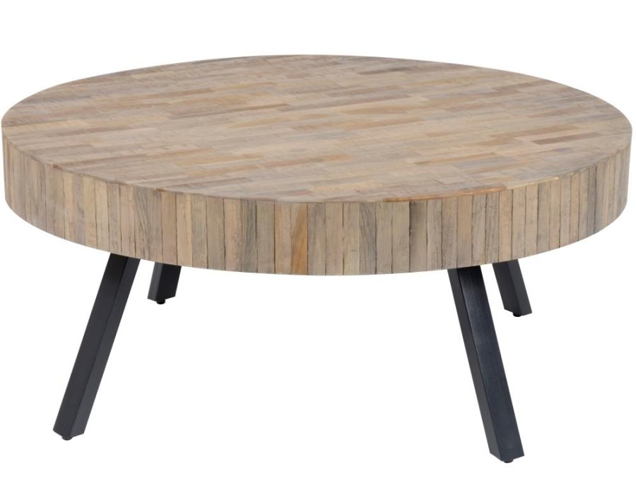 FURBO salongbord - naturlig/svart teak/metall, rundt (:90cm)