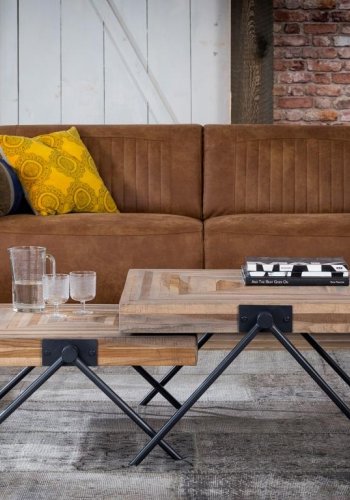 FURBO salongbord - teak-look og metallben, firkantet (80x80)