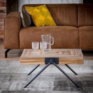 FURBO soffbord - natur/svart teak/metall, fyrkantigt (70x70)