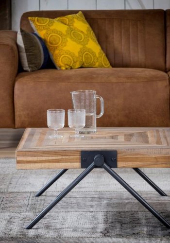 FURBO salongbord - naturlig/svart teak/metall, firkantet (70x70)