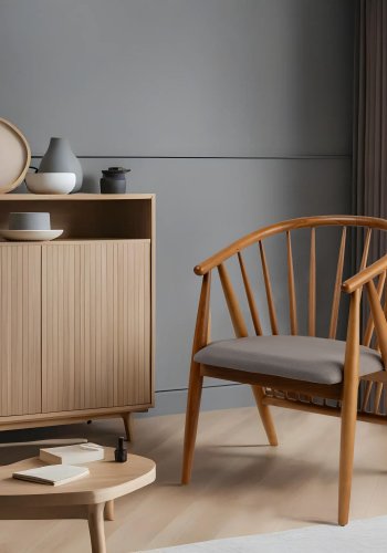 NORDVÄRK Doris spisebordstol, m. armlener - grtt og eikefarget tre