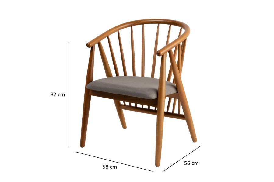 NORDVÄRK Doris spisebordstol, m. armlener - grtt og eikefarget tre