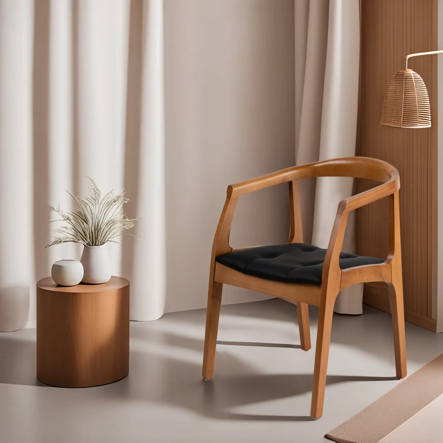 NORDVÄRK Mira spisebordsstol, m. armlen - sort og eikefarget tre