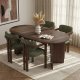 NORDV&Auml;RK Meridia spisebordss�t, m. 1 bord og 4 stole - brun Milano valn�d melamin, gr�n chenille polyester, m�rk valn�d b�g