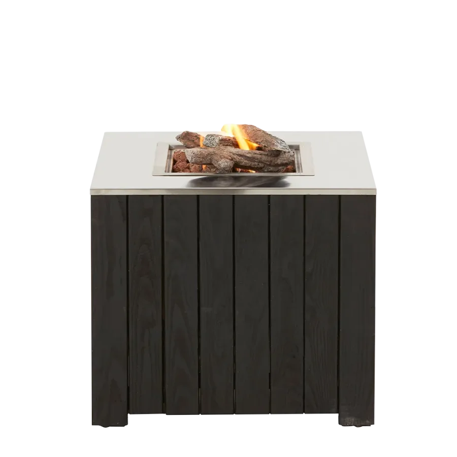 COSI FIRES Cosicube 70 Feuertisch, quadratisch – Edelstahl und schwarzes Holz (70x70)