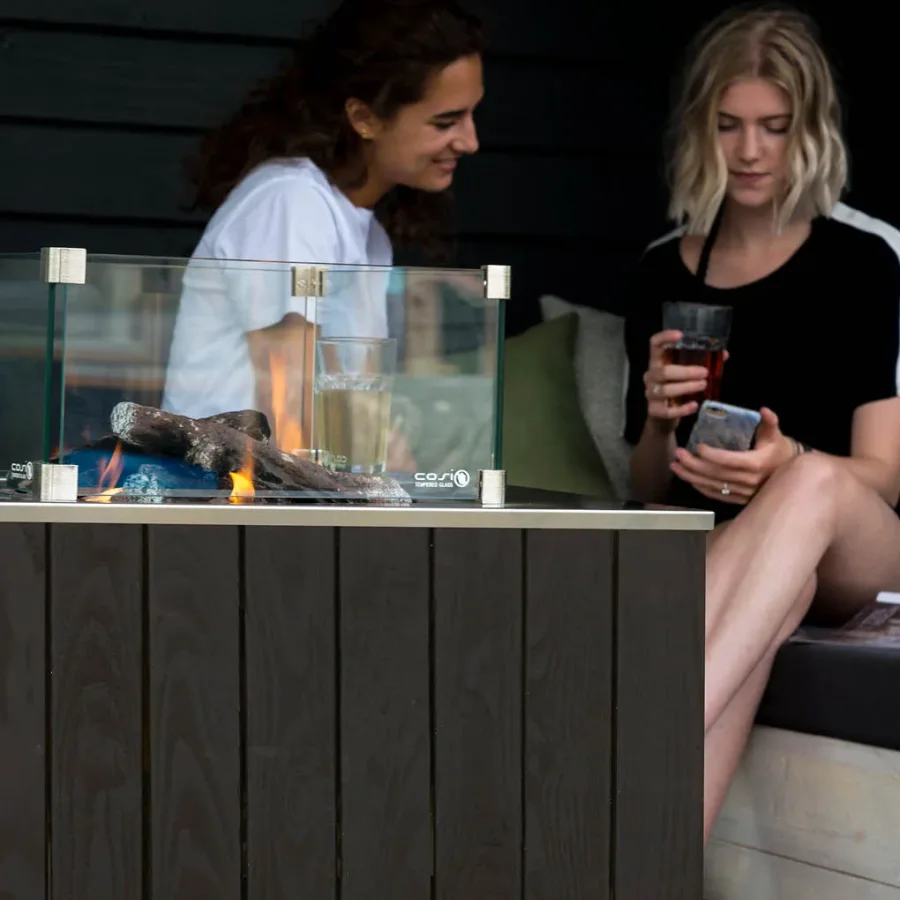 COSI FIRES Cosicube 70 Feuertisch, quadratisch – Edelstahl und schwarzes Holz (70x70)