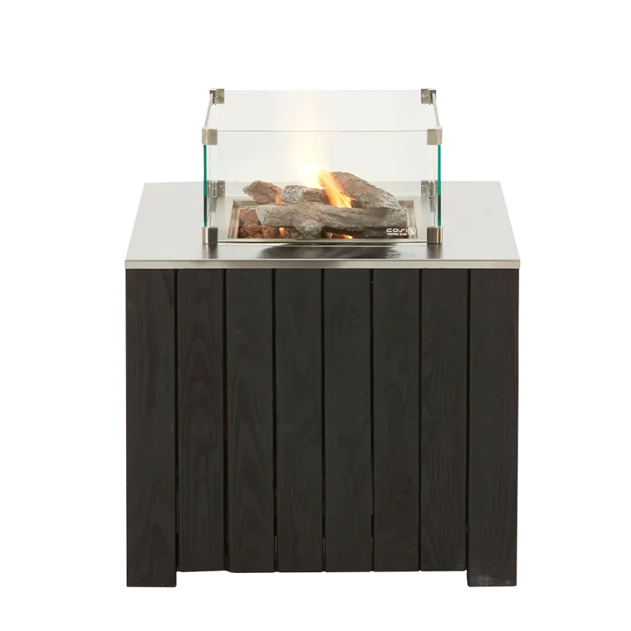 COSI FIRES Cosicube 70 Feuertisch, quadratisch – Edelstahl und schwarzes Holz (70x70)
