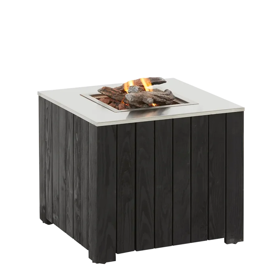 COSI FIRES Cosicube 70 Feuertisch, quadratisch – Edelstahl und schwarzes Holz (70x70)