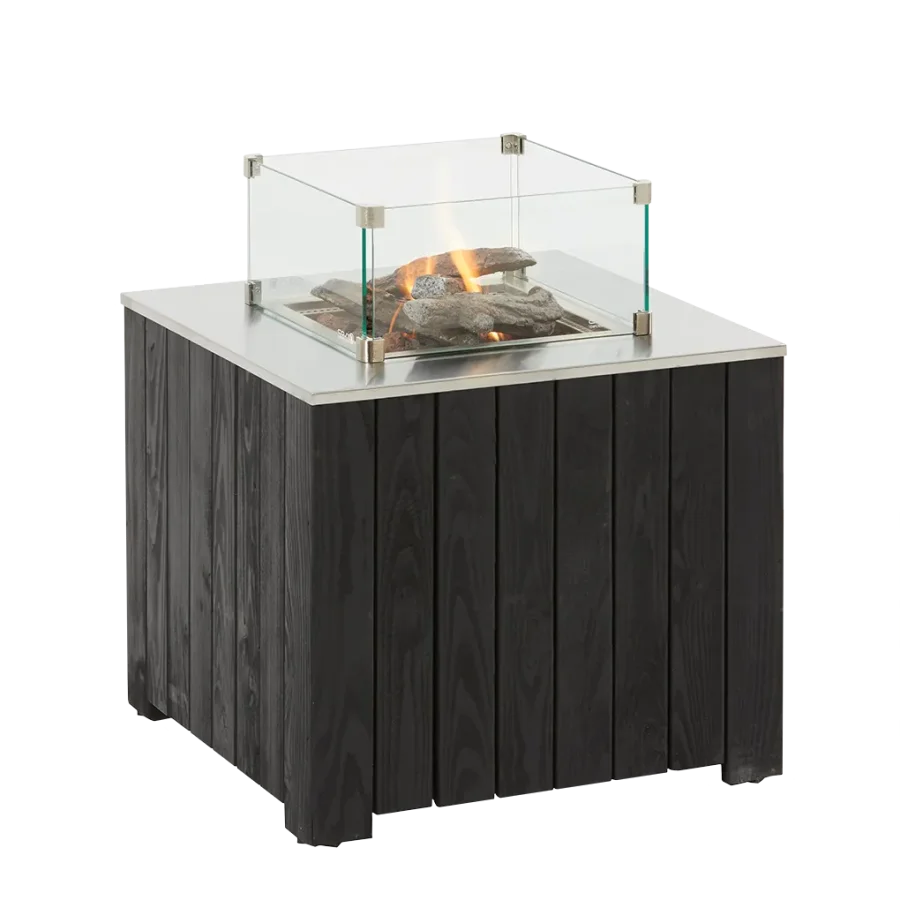 COSI FIRES Cosicube 70 Feuertisch, quadratisch – Edelstahl und schwarzes Holz (70x70)