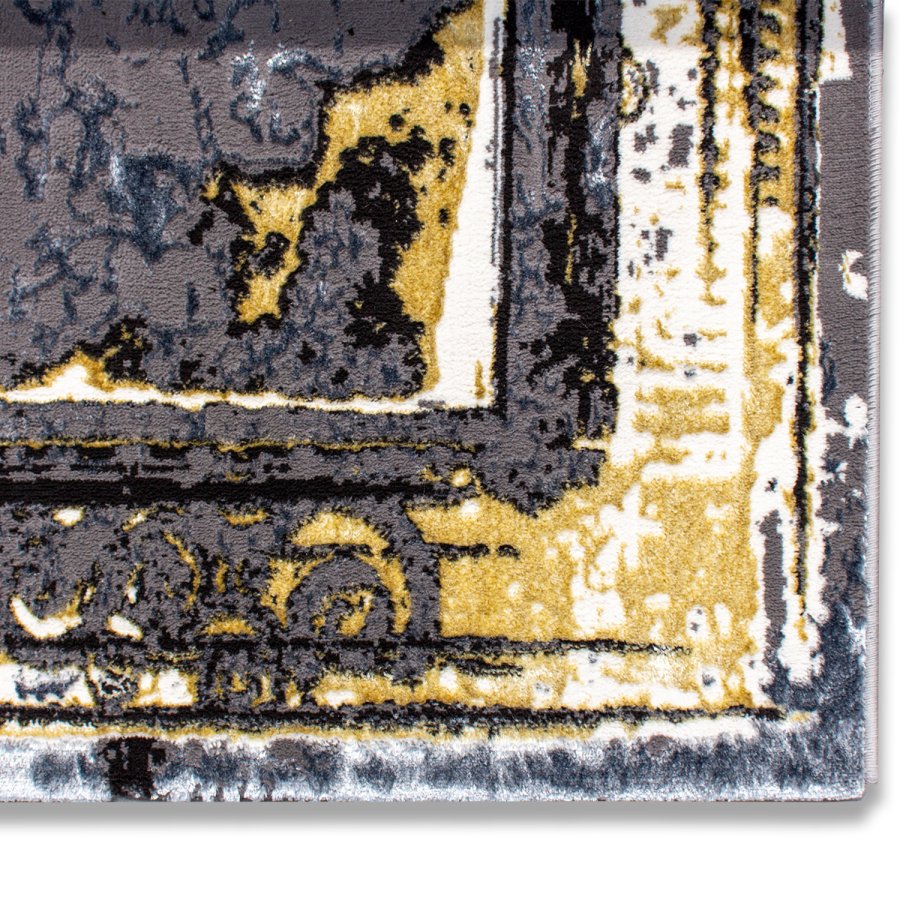 TEPPI HE628 gulvtppe, rektangulr - gr og guld polyester (200x290)