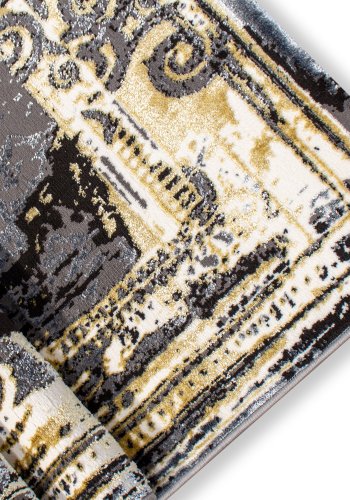 TEPPI HE628 gulvtppe, rektangulr - gr og guld polyester (200x290)