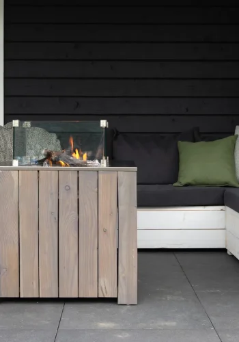 COSI FIRES Cosicube 70 Feuertisch, quadratisch - Edelstahl und graues Holz (70x70)