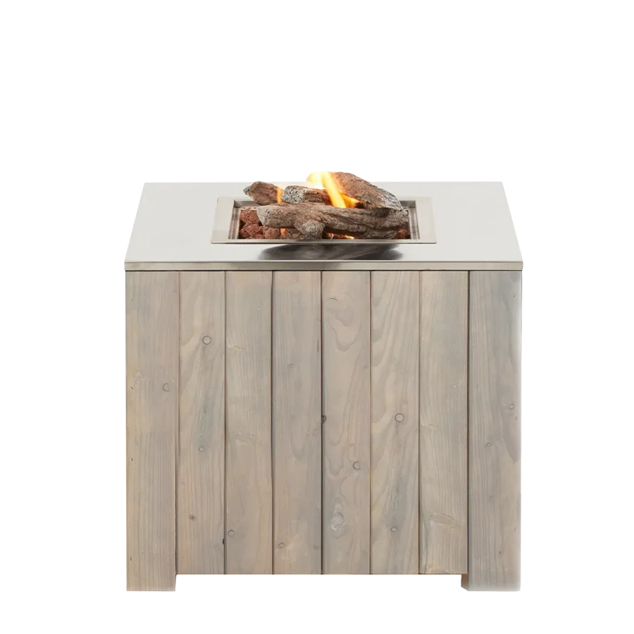 COSI FIRES Cosicube 70 Feuertisch, quadratisch - Edelstahl und graues Holz (70x70)