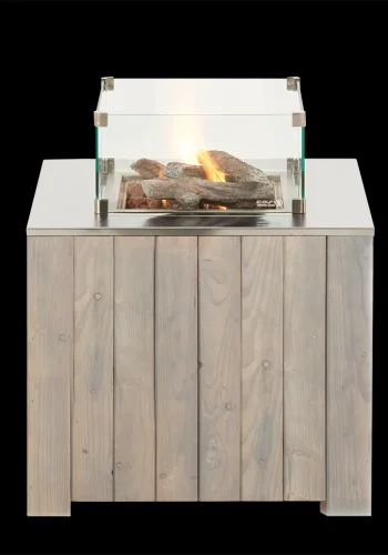 COSI FIRES Cosicube 70 Feuertisch, quadratisch - Edelstahl und graues Holz (70x70)
