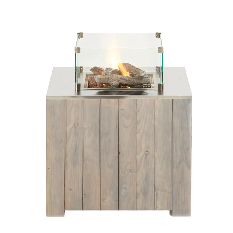 COSI FIRES Cosicube 70 Feuertisch, quadratisch - Edelstahl und graues Holz (70x70)