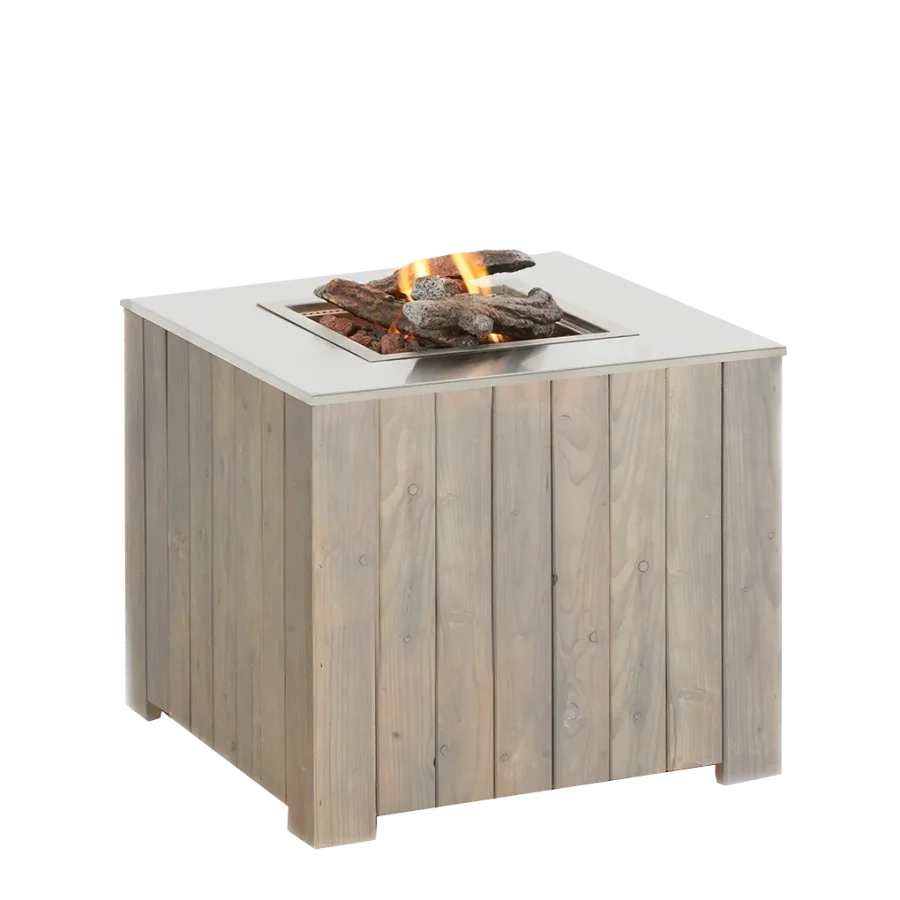 COSI FIRES Cosicube 70 Feuertisch, quadratisch - Edelstahl und graues Holz (70x70)