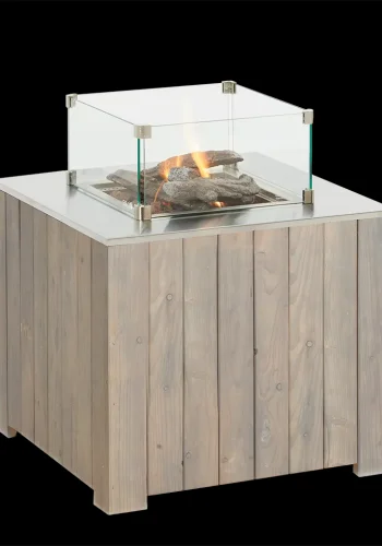 COSI FIRES Cosicube 70 Feuertisch, quadratisch - Edelstahl und graues Holz (70x70)