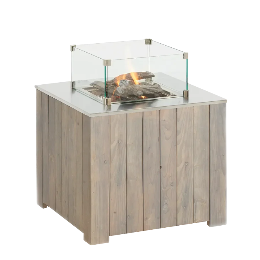COSI FIRES Cosicube 70 Feuertisch, quadratisch - Edelstahl und graues Holz (70x70)