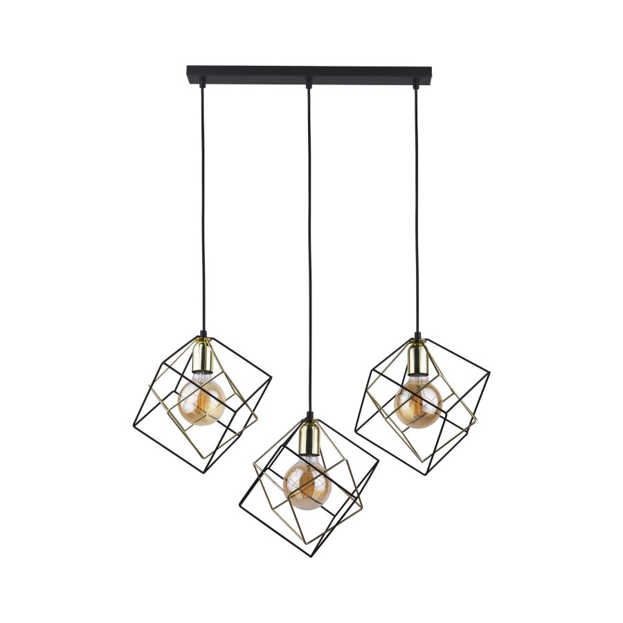 TK Alambre taklampa, w. 3 skärmar - guld och svart stl