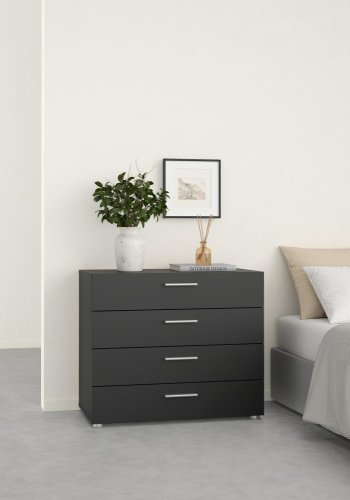TVILUM Pepe Kommode, m. 4 Schubladen - schwarze Folie und Kunststoff