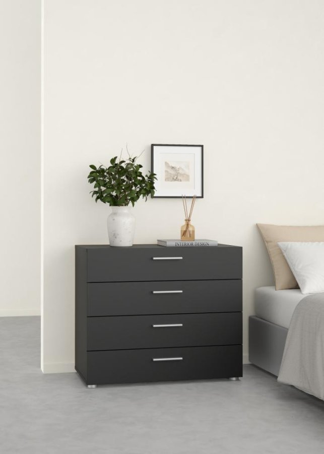 TVILUM Pepe Kommode, m. 4 Schubladen - schwarze Folie und Kunststoff