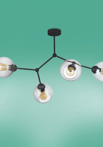 TK Fairy loftlampe, m. 4 skrme - glas og sort metal