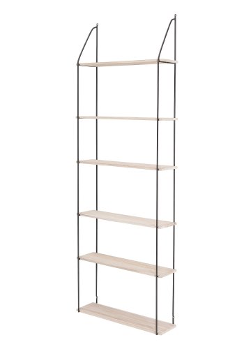 BLOOMINGVILLE Lea reol - natur/svart paulownia tre/metall, m. 6 hyller