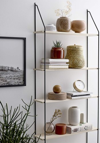 BLOOMINGVILLE Lea reol - natur/svart paulownia tre/metall, m. 6 hyller