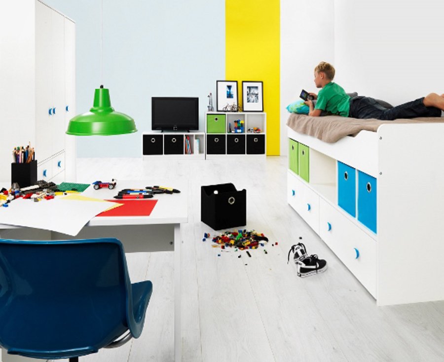 TWILUM Tekstilboks - bl/grnn/svart stoff