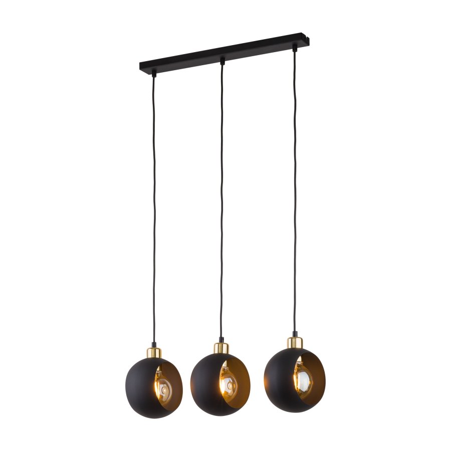 TK Cyklop loftlampe, m. 3 skrme - guld og sort stl