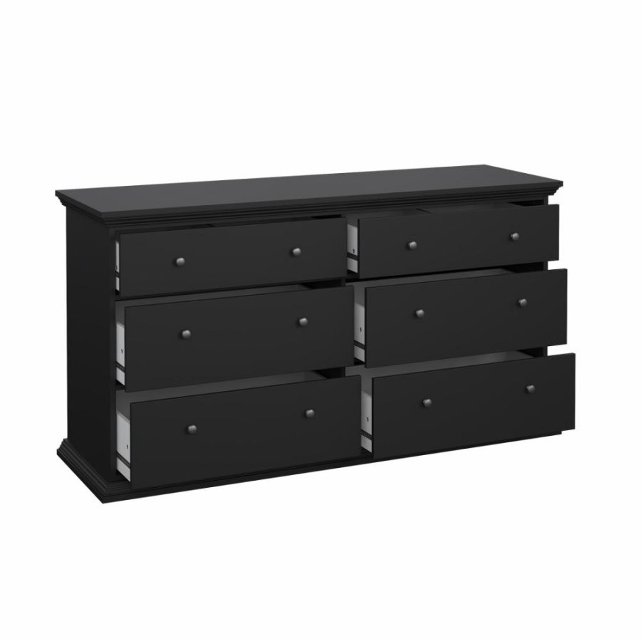 TVILUM North dobbeltkommode med 6 skuffer, mat sort, 163,3 x 51,6 x 88,2 cm