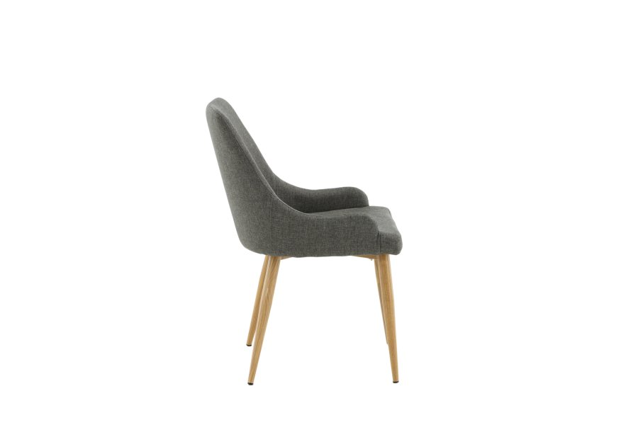 VENTURE DESIGN Plaza spisebordstol, m. armlener - mrk gr polyester og eik-look stl
