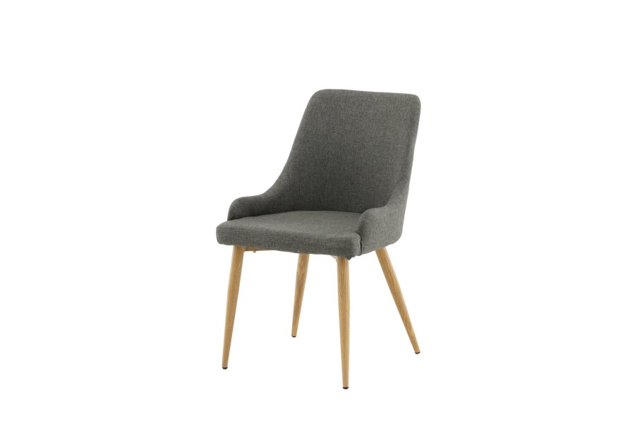 VENTURE DESIGN Plaza spisebordstol, m. armlener - mrk gr polyester og eik-look stl