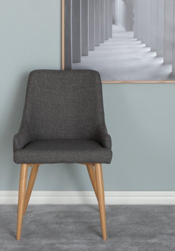 VENTURE DESIGN Plaza spisebordstol, m. armlener - mrk gr polyester og eik-look stl