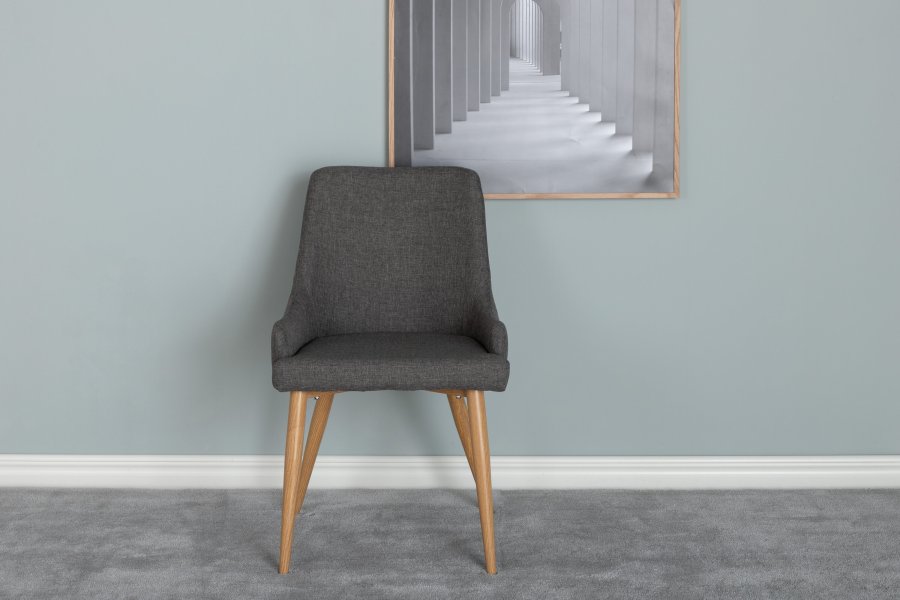 VENTURE DESIGN Plaza spisebordstol, m. armlener - mrk gr polyester og eik-look stl