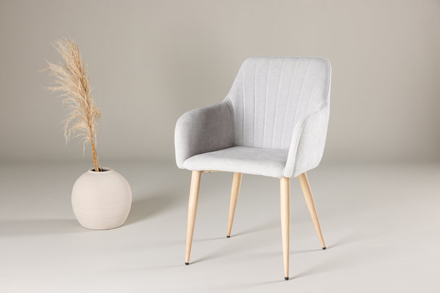 VENTURE DESIGN Comfort spisebordsstol, m. armln - lysegr polyester og trfarvet stl