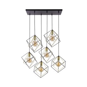 TK Alambre loftslampe, m. 6 skrme - guld og sort stl