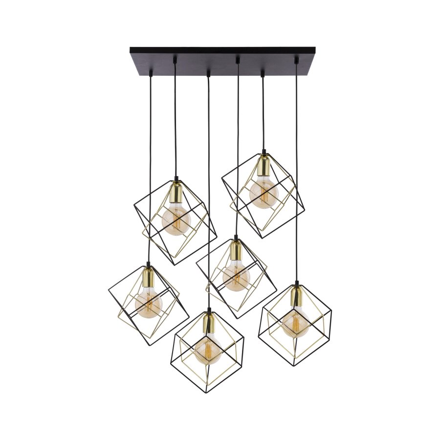 TK Alambre loftslampe, m. 6 skrme - guld og sort stl
