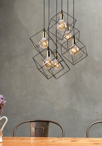 TK Alambre loftslampe, m. 6 skrme - guld og sort stl