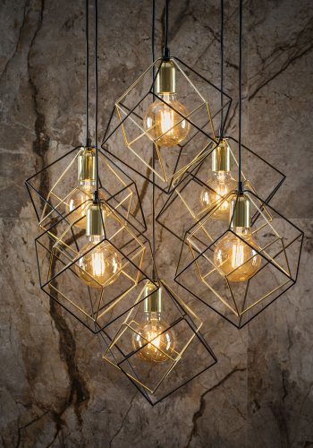 TK Alambre loftslampe, m. 6 skrme - guld og sort stl