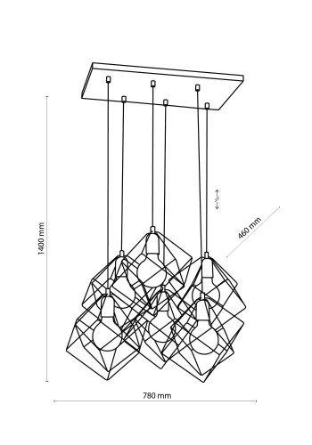 TK Alambre loftslampe, m. 6 skrme - guld og sort stl
