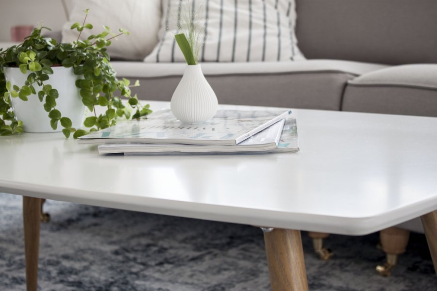 VENTURE DESIGN Plaza salongbord, rektangulrt - hvit MDF og naturlig stl (120x70)