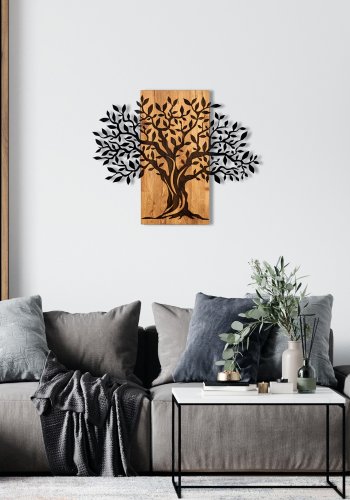 NORDVRK Sogut veggdekorasjon - svart metall og valntttre (72x58)