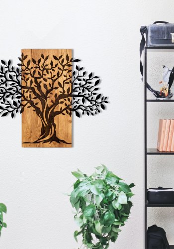 NORDVRK Sogut veggdekorasjon - svart metall og valntttre (72x58)