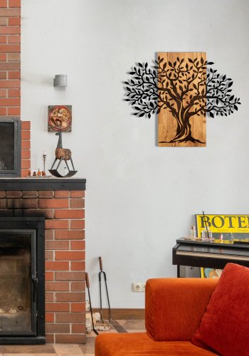 NORDVRK Sogut veggdekorasjon - svart metall og valntttre (72x58)