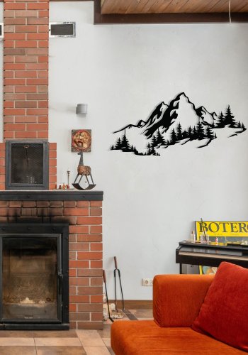 NORDVÄRK Mountain 3 veggdekorasjon, rektangulr - svart metall (67x30)