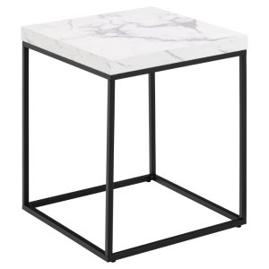 ACT NORDIC Barossa soffbord, fyrkantigt - vitt papper Carrara marmorlook och svart stl (40x40)