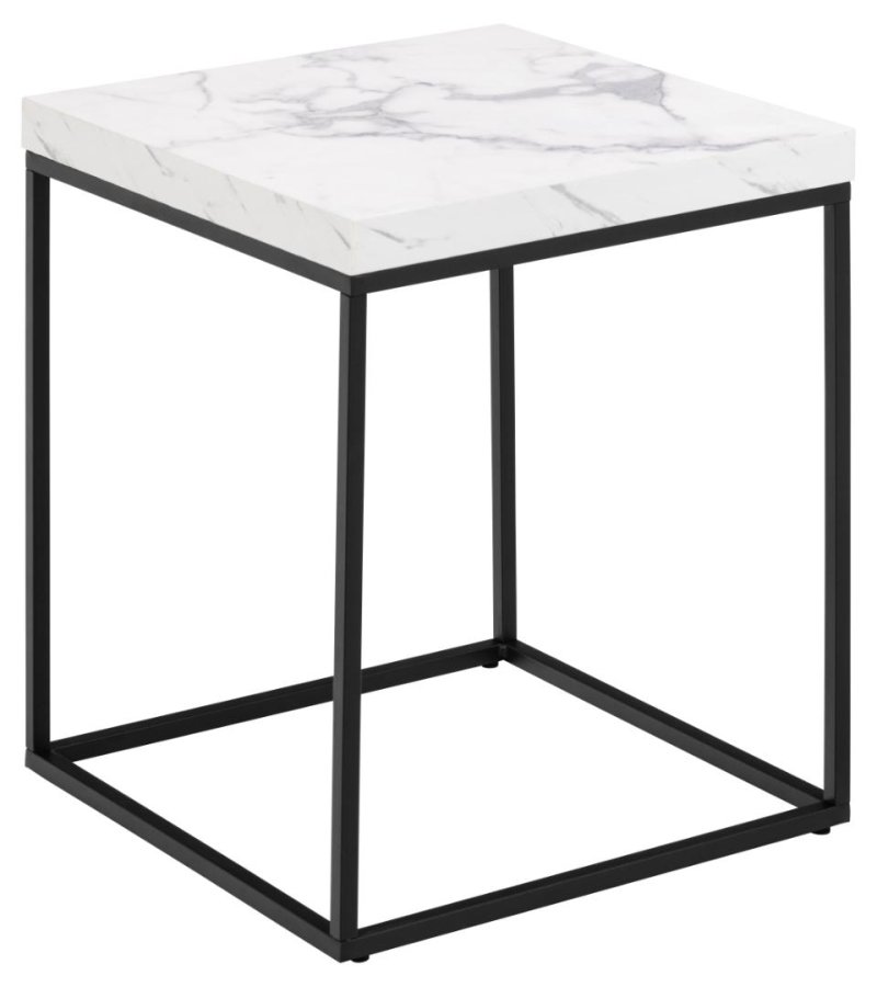 ACT NORDIC Barossa Couchtisch, quadratisch – weißes Papier, Carrara-Marmoroptik und schwarzer Stahl (40x40)