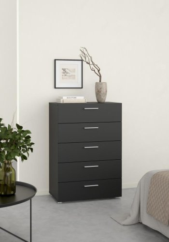 TWILUM Pepe kommode, m. 5 skuffer - svart folie og plast